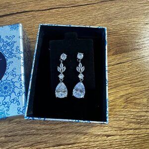 Silver Tear Drop Wedding Bridal Earrings